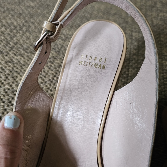 Stuart Weitzman Patent Leather Slingback Woven Wedge Platform Wedges - Picture 10 of 16